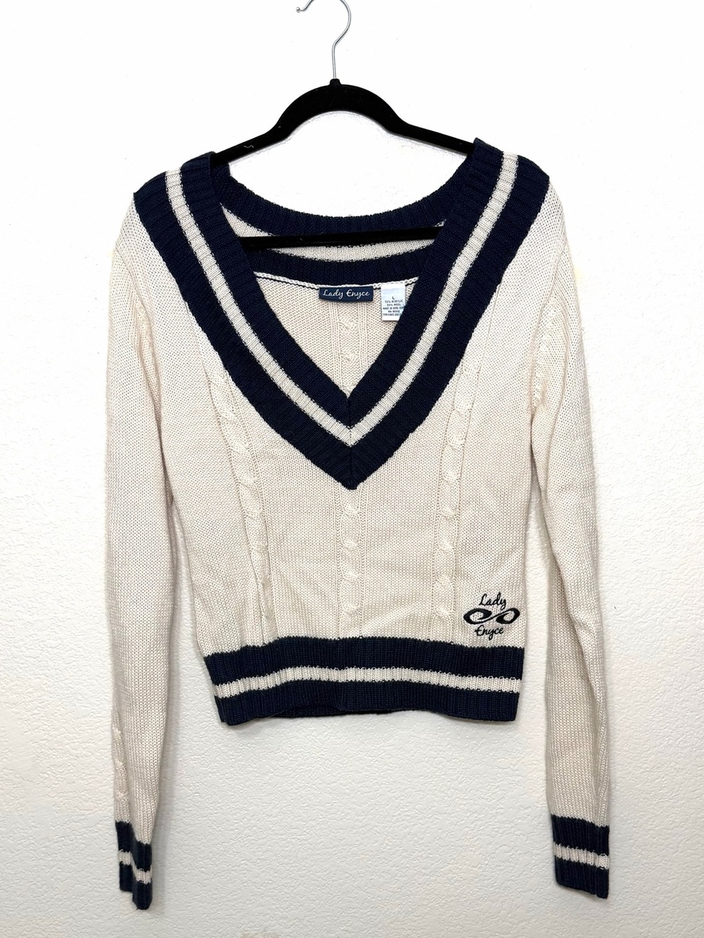 Vintage 90’s Lady Enyce V-neck Varsity Collegiate Preppy Cable Knit Sweater L